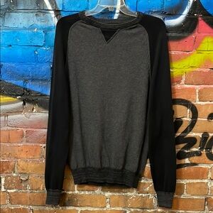 AMERICAN RAG-2-tone gray cotton long sleeve henley lightweight crewneck sweater